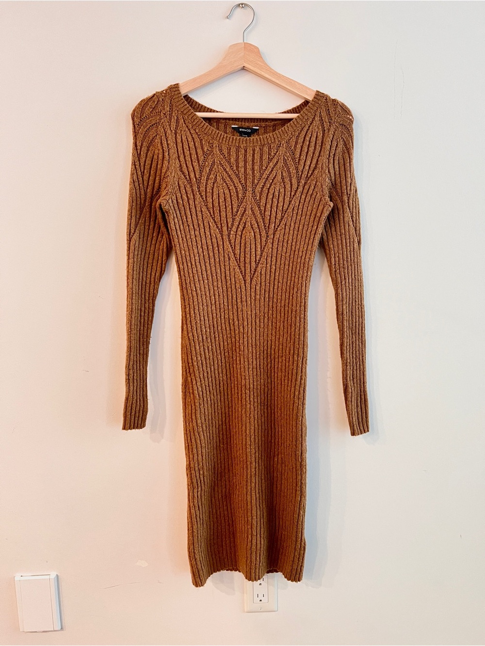 RW&CO. Ribbed Knit Midi Dress in Camel